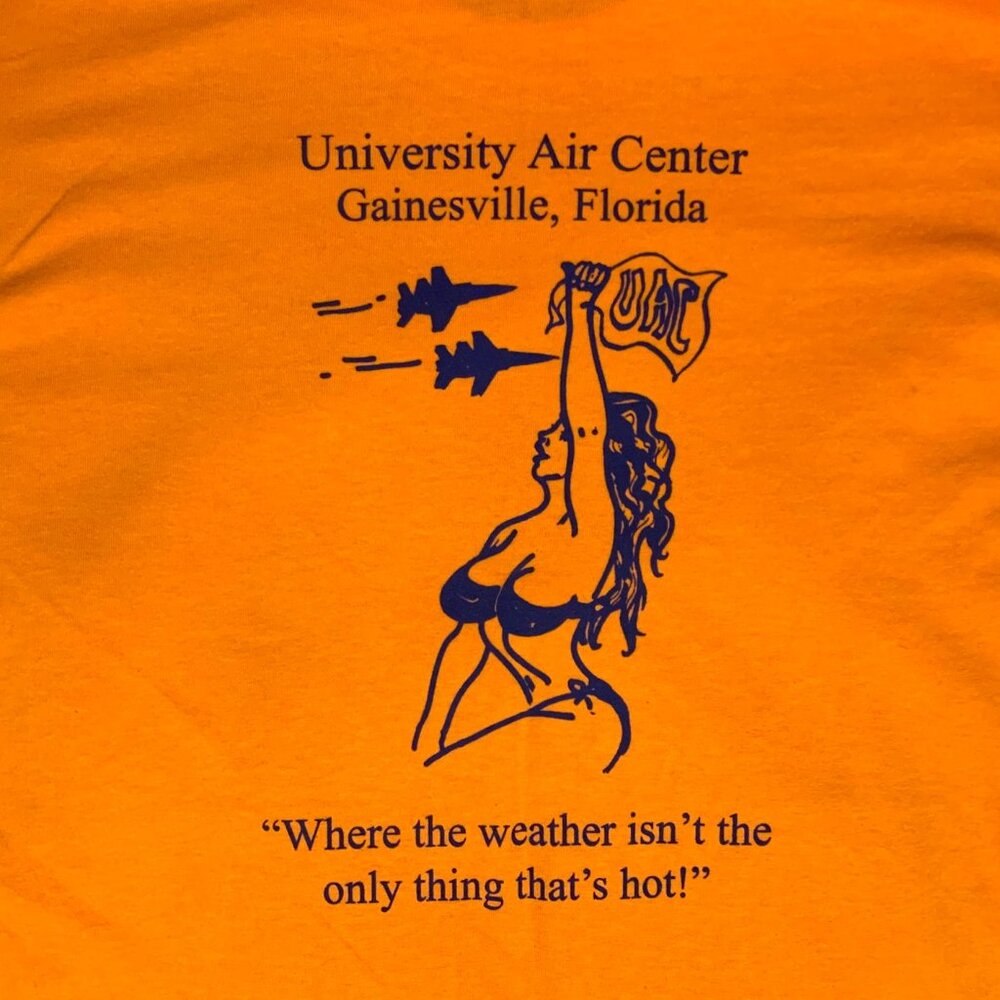 Vtg Gainesville Florida University Air Center Sexy Lady Sz Large Aviation Planes